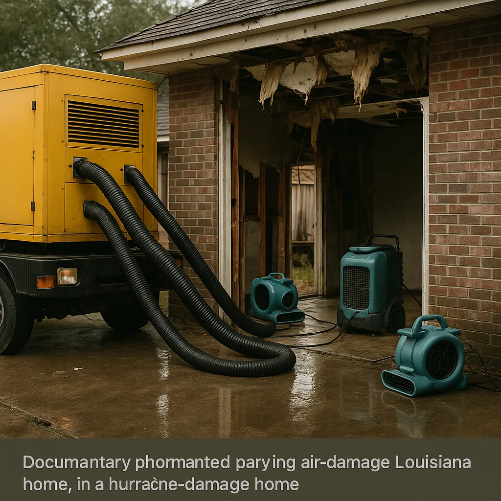 Generator-powered drying equipment in post-storm residence