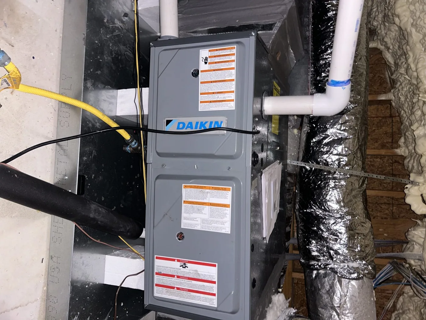 New Daikin gas furnace with sealed PVC venting